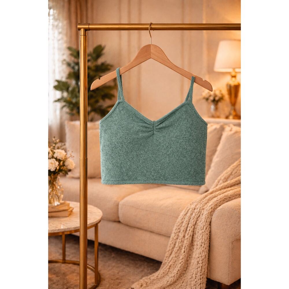 Madewell Green Textured Crop Tank Top Size Large NWT Fitted Knit Camisole Fun